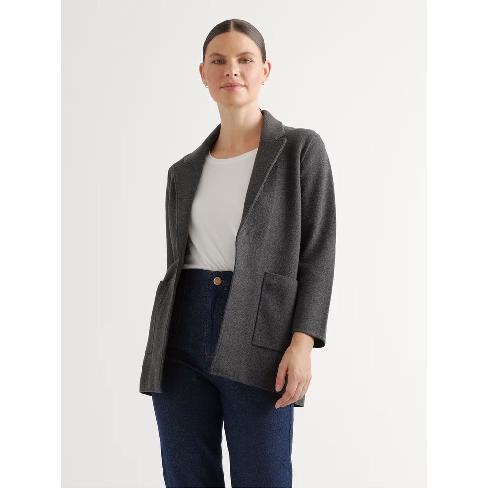 Quince Charcoal Grey Organic Cotton Open Front Coatigan Jacket M Clean Girl Cozy